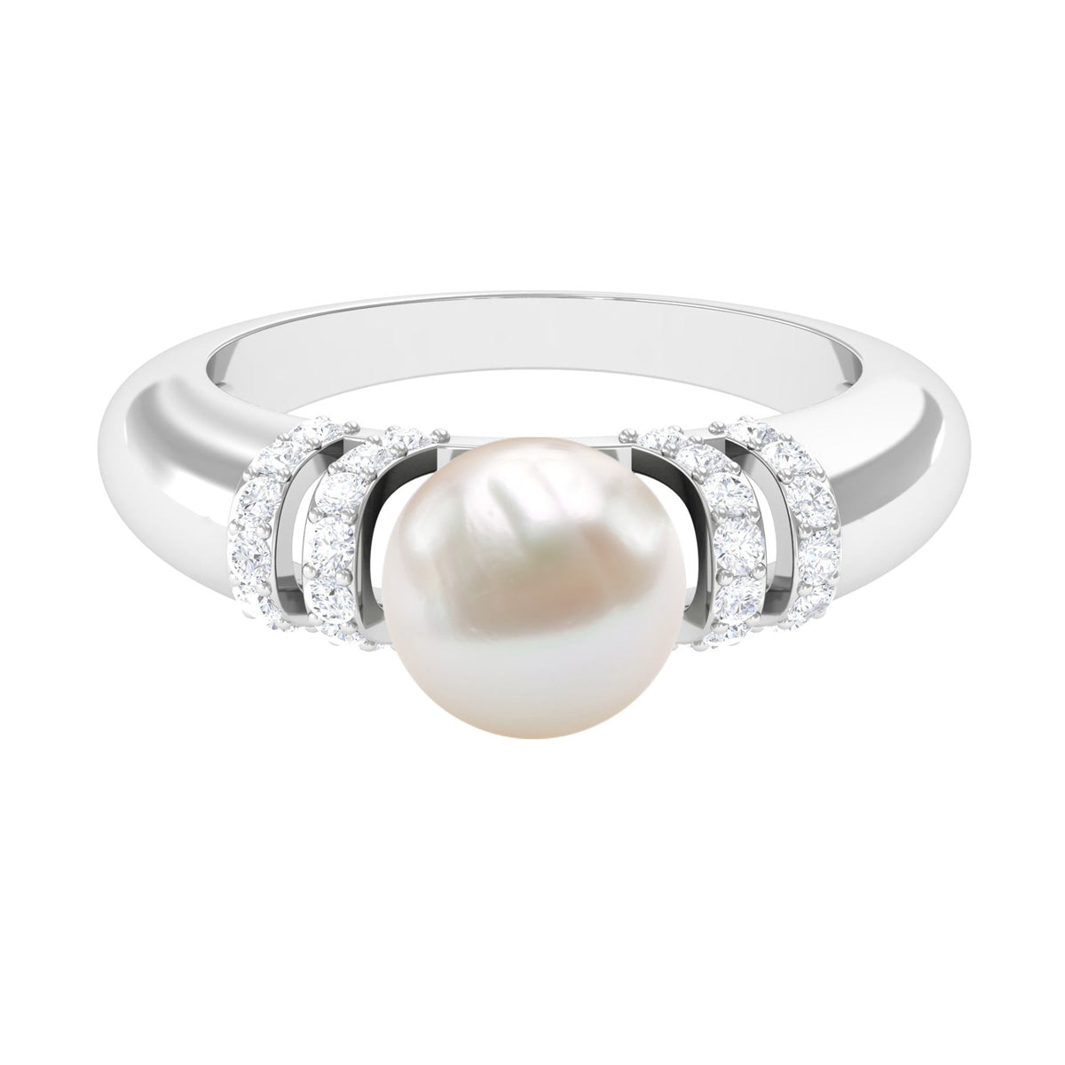 7.48 Carat Freshwater Pearl Solitaire Engagement Ring with Diamond