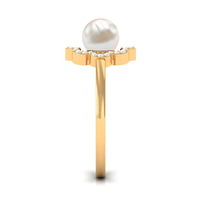 Cultured 2 Carat Freshwater Pearl Flower Engagement Ring with Diamond