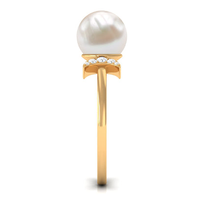 Natural 7.4 Carat Freshwater Pearl Solitaire Engagement Ring with Diamond