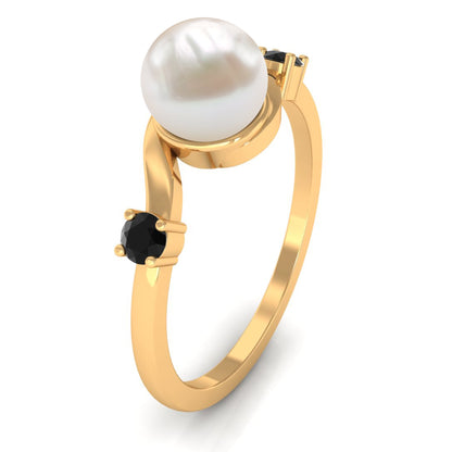 2.2 Carat Freshwater Pearl Bypass Engagement Ring with Black Diamond
