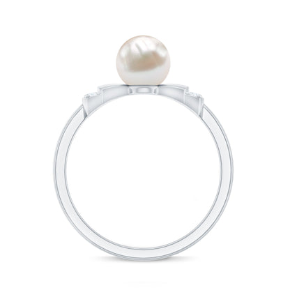 Natural 2 Carat Freshwater Pearl Diamond Engagement Ring with Bow