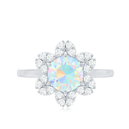2 Carat Round Shape Ethiopian Opal Floral Engagement Ring with Diamond