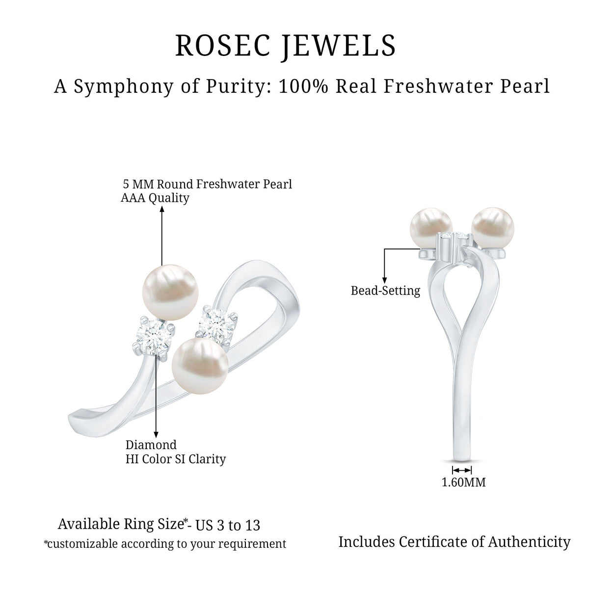 Freshwater Pearl and Diamond Wrap Ring