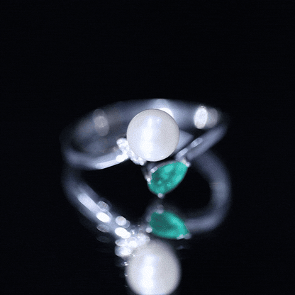 Cultured Freshwater Pearl and Emerald Toi Et Moi Promise Ring