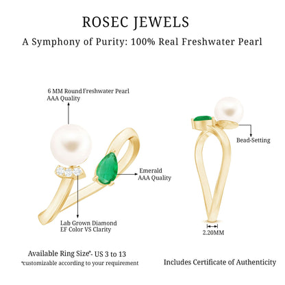 Cultured Freshwater Pearl and Emerald Toi Et Moi Promise Ring
