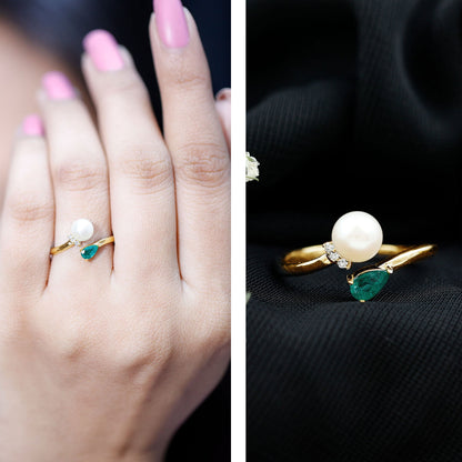 Cultured Freshwater Pearl and Emerald Toi Et Moi Promise Ring