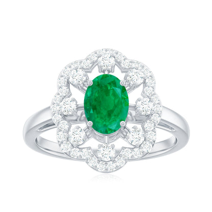 0.7 Carat Oval Emerald Designer Engagement Ring with Diamond