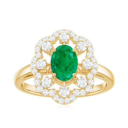 0.7 Carat Oval Emerald Designer Engagement Ring with Diamond