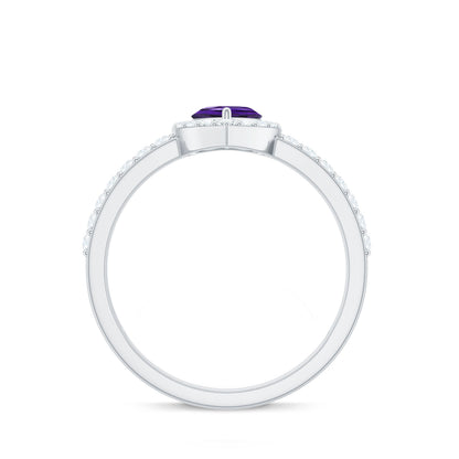 Heart Shape Amethyst and Diamond Halo Engagement Ring