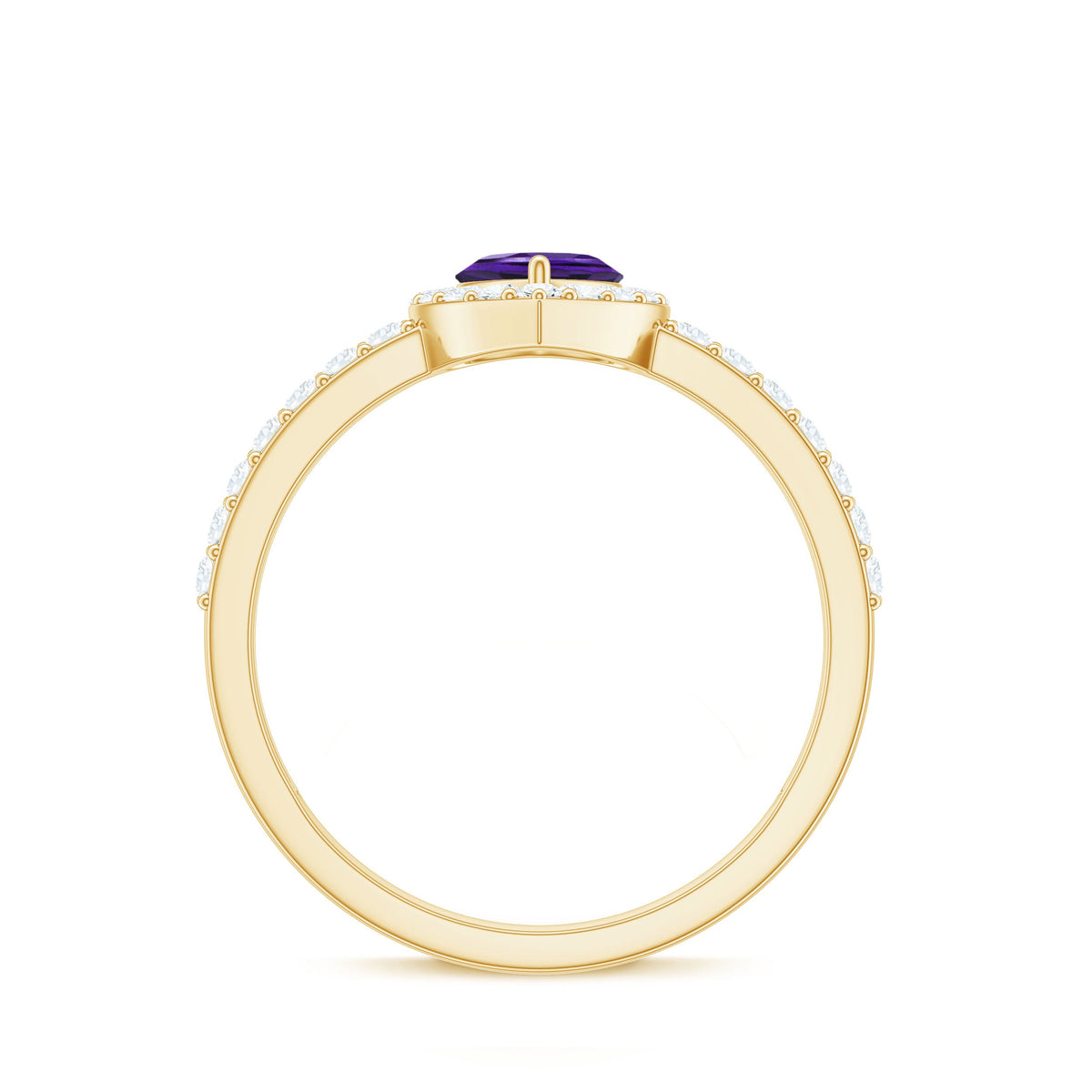 Heart Shape Amethyst and Diamond Halo Engagement Ring