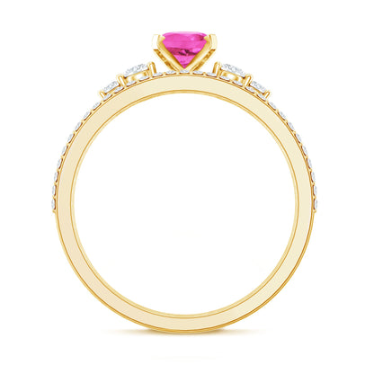 1.5 Carat Oval Cut Solitaire Created Pink Sapphire Ring Set with Diamond