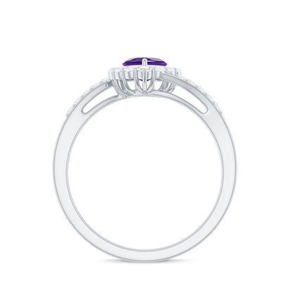 Real 0.9 Carat Amethyst Heart Engagement Ring with Diamond Halo