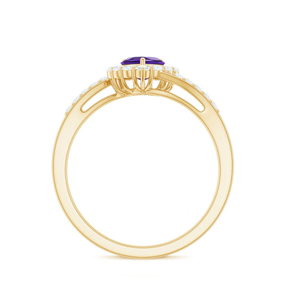 Real 0.9 Carat Amethyst Heart Engagement Ring with Diamond Halo