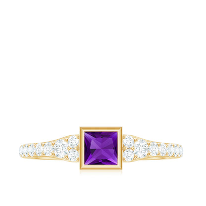 1.2 Carat Bezel Set Amethyst Solitaire Promise Ring with Diamond