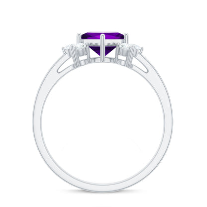 Princess Cut Amethyst Promise Ring with Diamond Trio