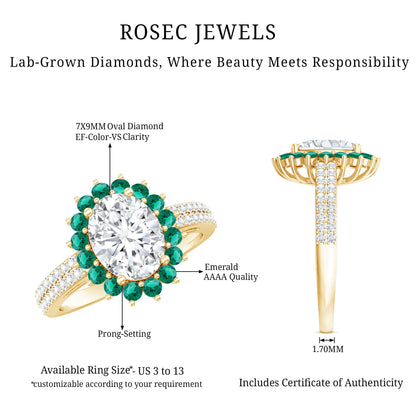 Certified 2 Carat Lab Grown Diamond Engagement Ring with Emerald Halo