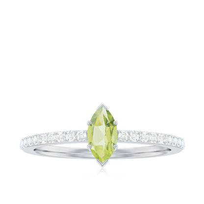 Genuine 0.7 Carat Marquise Peridot Promise Ring with Diamond