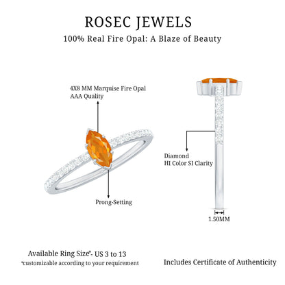 0.3 Carat Fire Opal Marquise Engagement Ring with Diamond