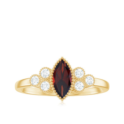 Natural 0.7 Carat Garnet Marquise Engagement Ring with Diamond