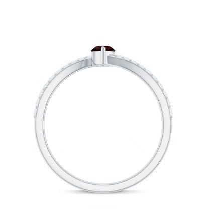 Natural Marquise Garnet Promise Ring with Diamond Bypass Shank