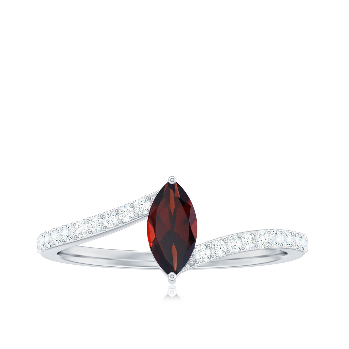 Natural Marquise Garnet Promise Ring with Diamond Bypass Shank