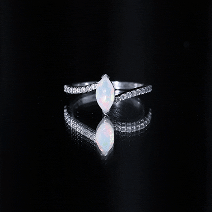 Natural Marquise Ethiopian Opal Diamond Promise Ring with Bypass Shank