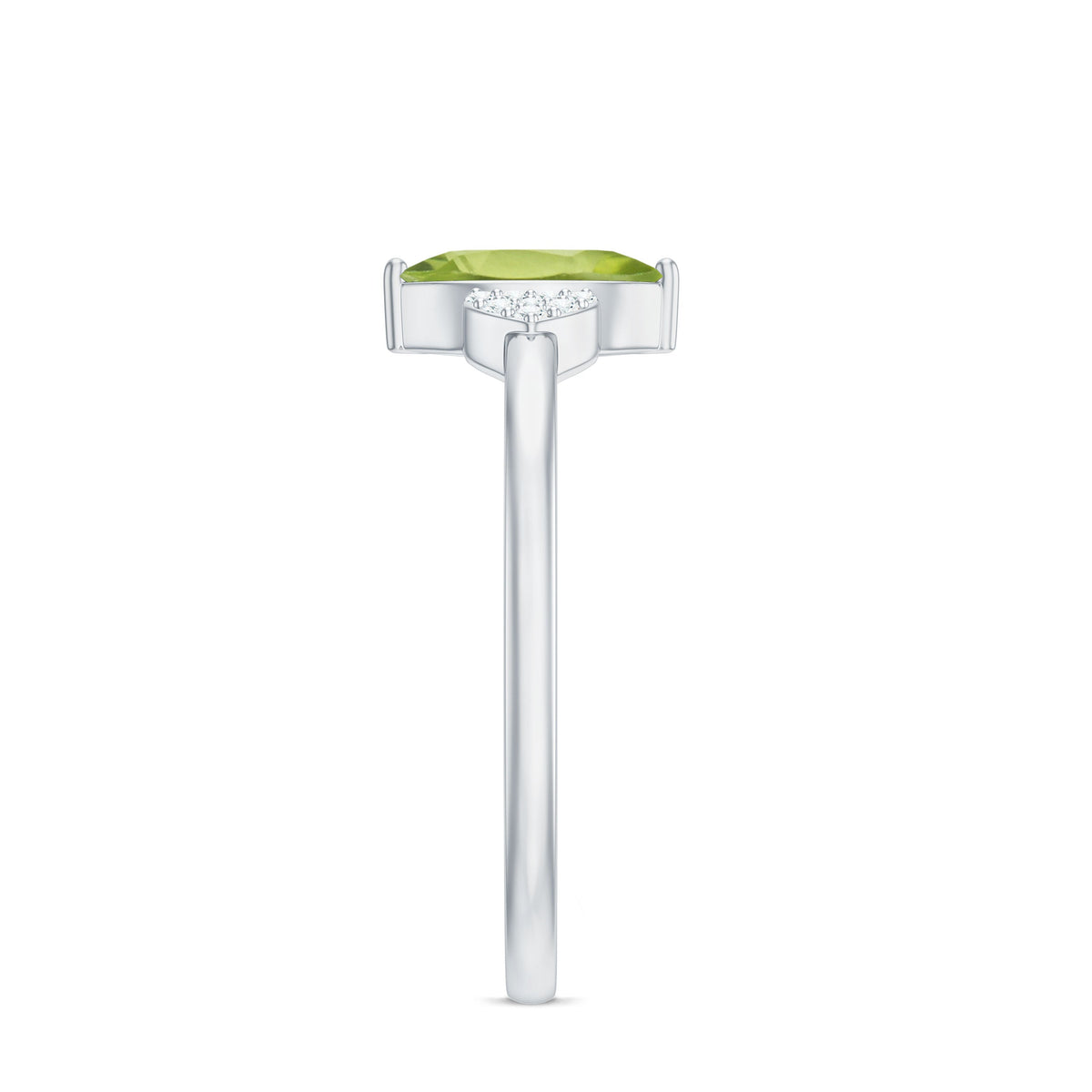 Natural 0.7 Carat Marquise Peridot Promise Ring with Diamond