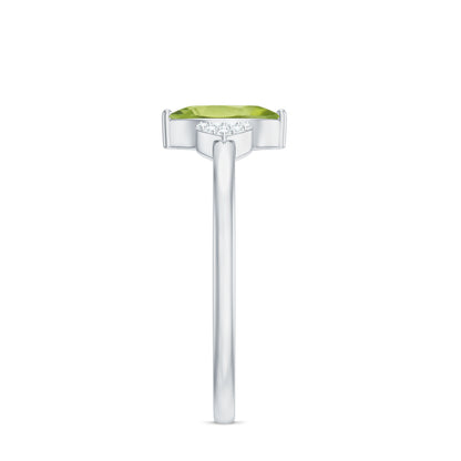 Natural 0.7 Carat Marquise Peridot Promise Ring with Diamond