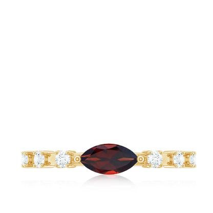 Natural Marquise Garnet Diamond Promise Ring in East West Style
