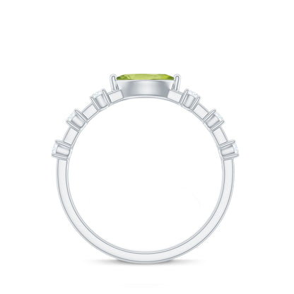 0.75 Carat Peridot East West Ring with Diamond Accent