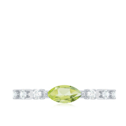 0.75 Carat Peridot East West Ring with Diamond Accent