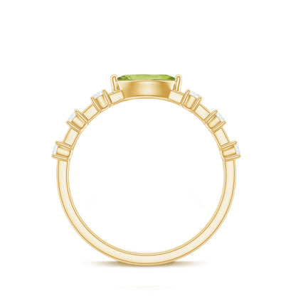 0.75 Carat Peridot East West Ring with Diamond Accent