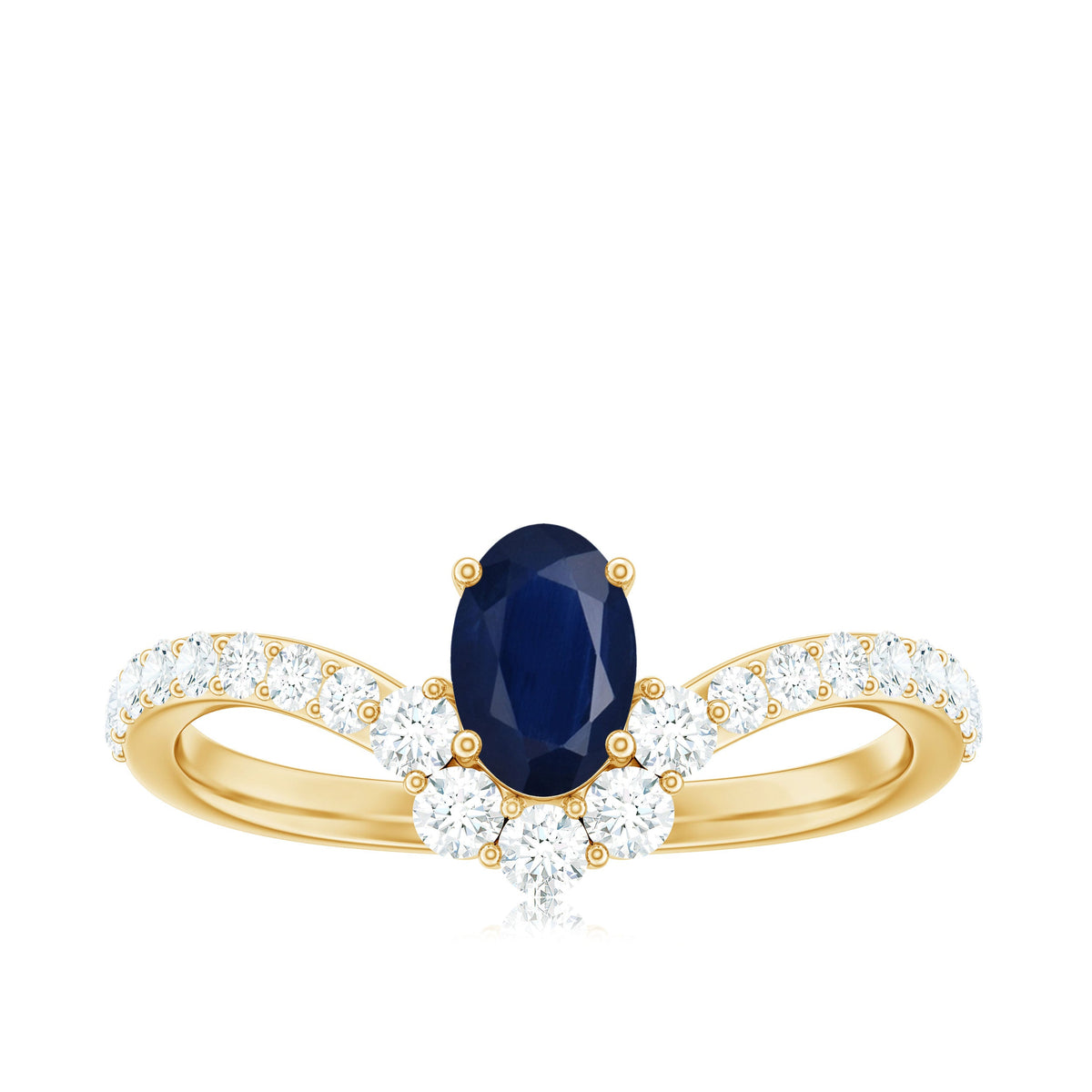 0.6 Carat Oval Cut Blue Sapphire and Diamond Chevron Ring