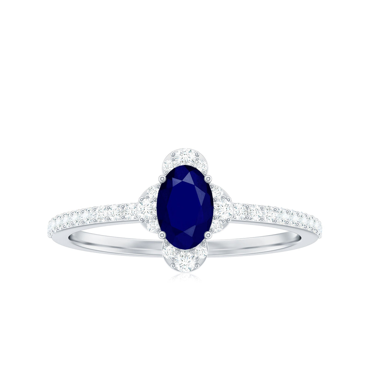 Natural 0.6 Carat Blue Sapphire Oval Engagement Ring with Diamond