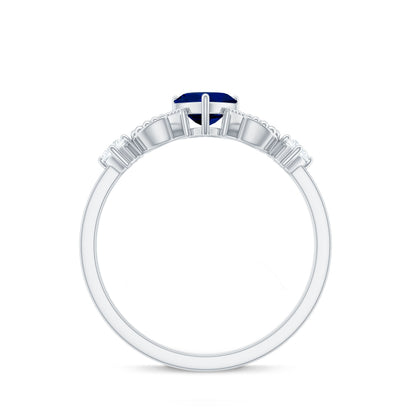 Natural 0.6 Carat Blue Sapphire Heart Promise Ring with Diamond