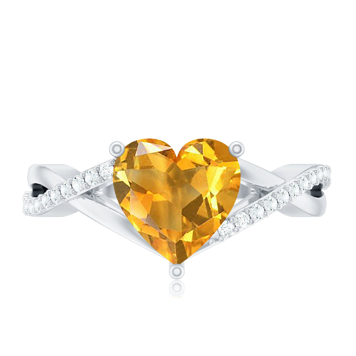 Natural 2 Carat Citrine Heart Engagement Ring with Diamond Crossover Shank