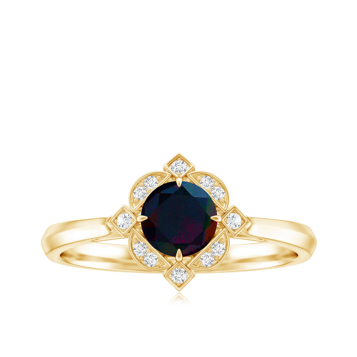 Vintage Inspired Black Opal and Diamond Engagement Ring