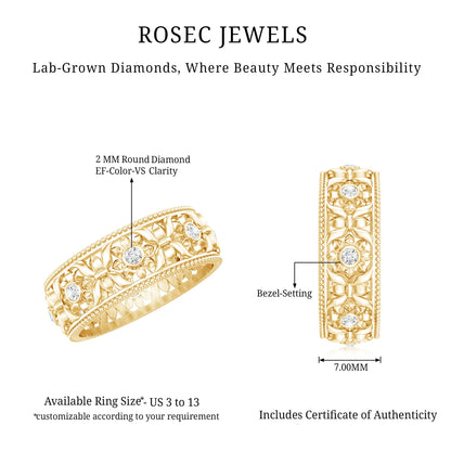 Floral Inspired Lab Grown Diamond Filigree Wedding Band