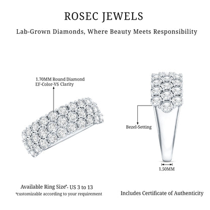 3 Row Lab Grown Diamond Wide Wedding Band with Certificate