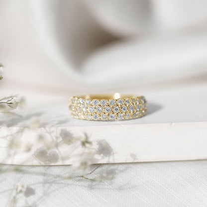 3 Row Lab Grown Diamond Wide Wedding Band with Certificate