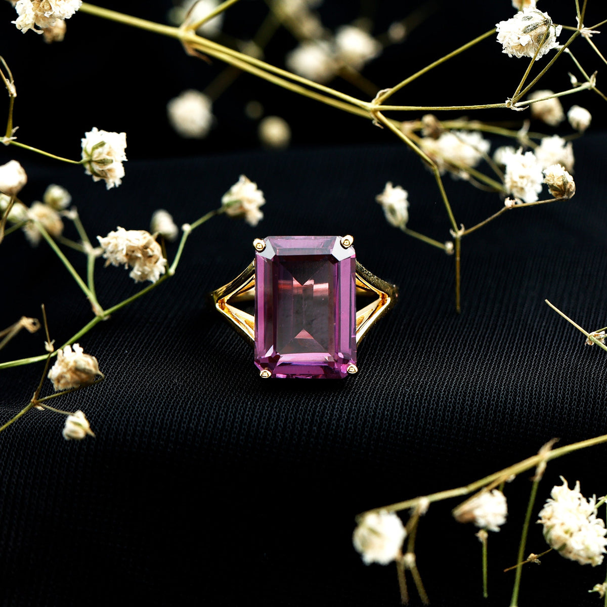 8 Carat Lab Grown Alexandrite Emerald Cut Engagement Ring