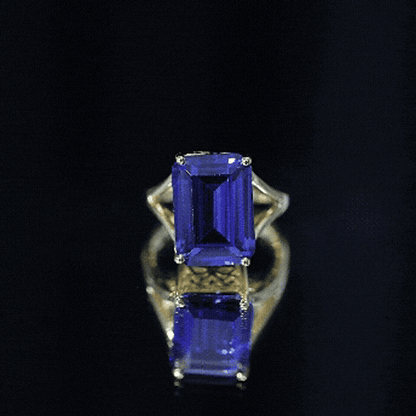 8 Carat Lab Created Tanzanite Emerald Cut Engagement Ring with Split Shank