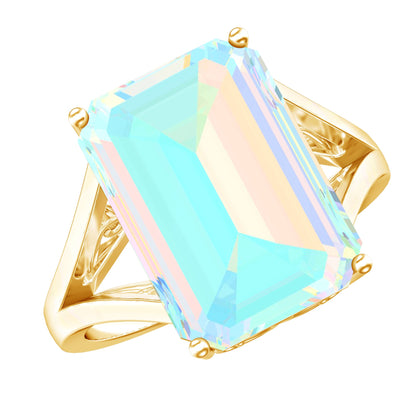 Certified 8 Carat Emerald Cut Lab Created Ethiopian Opal Engagement Ring in Silver