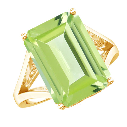 8 Carat Lab Created Peridot Emerald Cut Engagement Ring with Split Shank