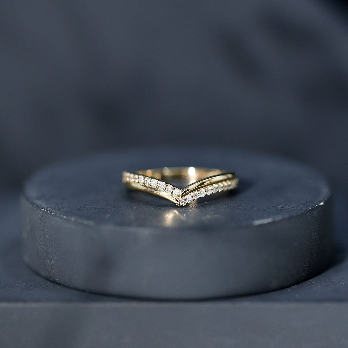 Pave Set Round Cut Natural Diamond Chevron Ring