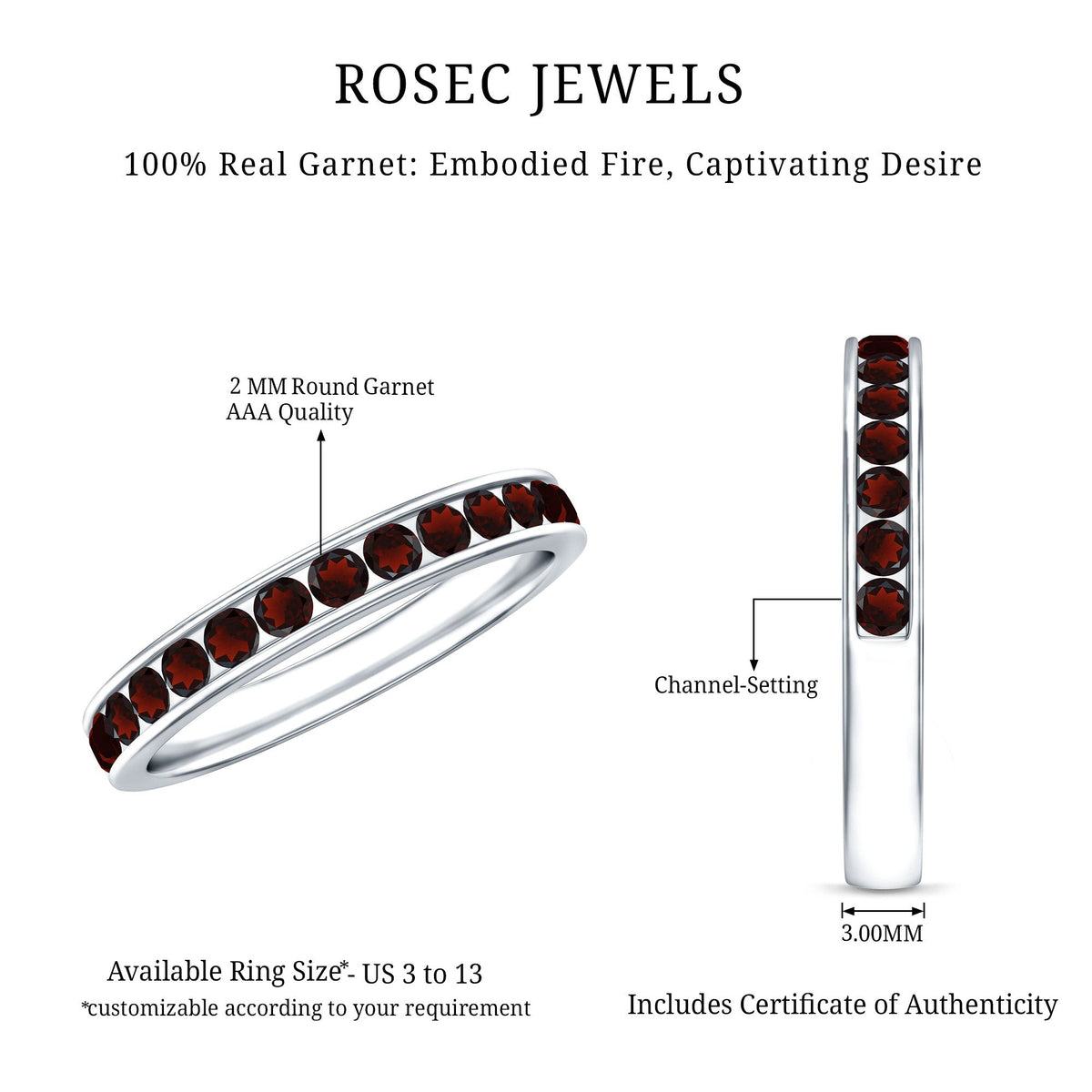 Certified Real Garnet Half Eternity Ring in Channel Setting