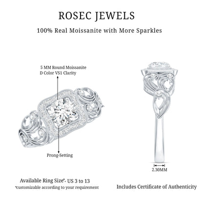 Certified Moissanite Art Deco Engagement Ring for Women