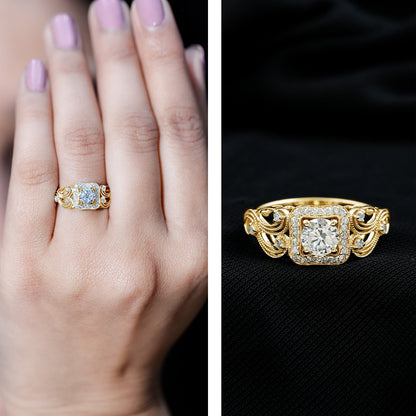 Certified Moissanite Art Deco Engagement Ring for Women
