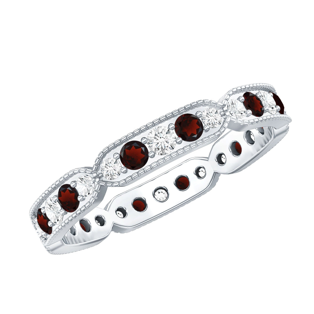 Vintage Inspired Garnet Eternity Ring with Diamond
