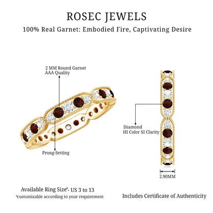 Vintage Inspired Garnet Eternity Ring with Diamond
